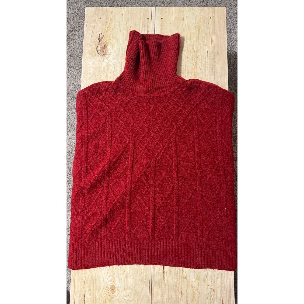 LOFT Womens Red Diamond Cable Knit Turtleneck‎ Poncho Sweater Size M/L